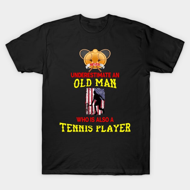 Never underestimate old man who is also a tennis player - kenin tennis player T-shirt T-Shirt by kikuchu